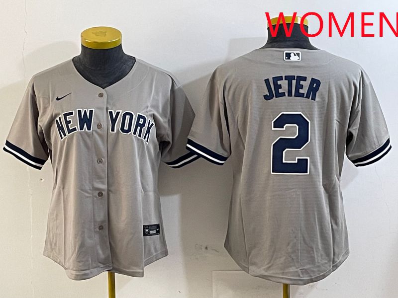 Women New York Yankees #2 Jeter Grey Game 2025 Nike MLB Jersey style 5->women mlb jersey->Women Jersey